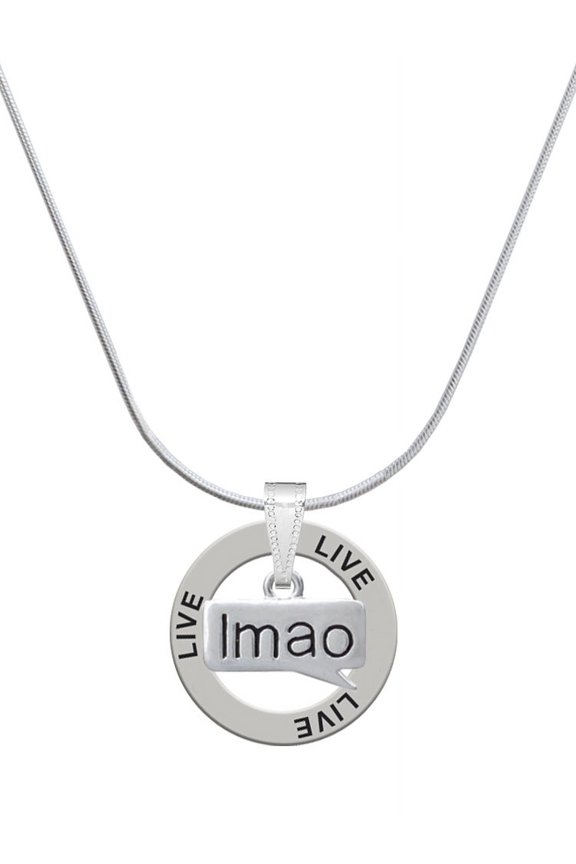 Silvertone Text Chat - lmao - Laughing My A** Off - Live Ring Charm Necklace, 18"