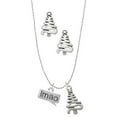 thumbnail image 1 of Delight Jewelry Silvertone Text Chat - lmao - Laughing My A** Off - Silver tone Zig Zag Christmas Tree Charm Necklace and Stud Earrings, 1 of 4