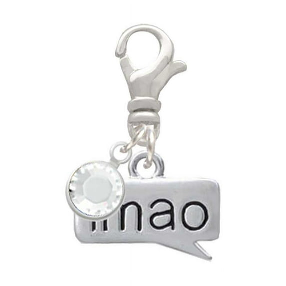 Delight Jewelry Silvertone Text Chat - lmao - Laughing My A** Off - - Silvertone Clip on Charm with Clear Crystal Drop