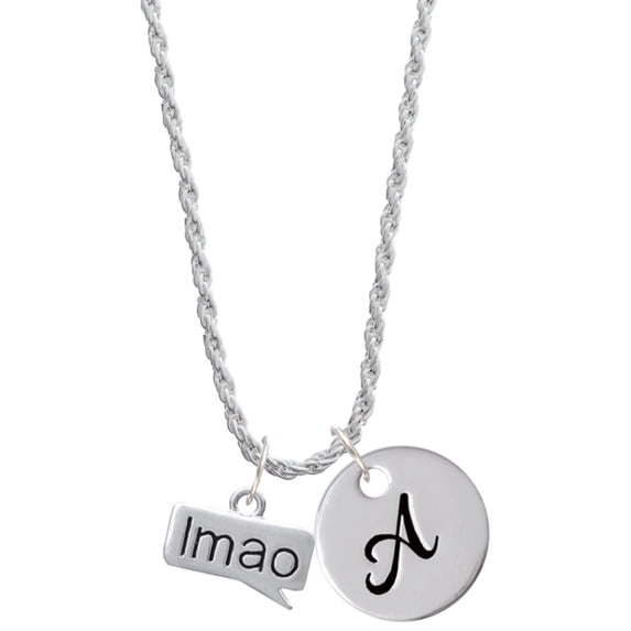 Delight Jewelry Silvertone Text Chat - lmao - Laughing My A** Off - Silvertone Script Initial Disc - A - Charm Necklace, 20"+3"