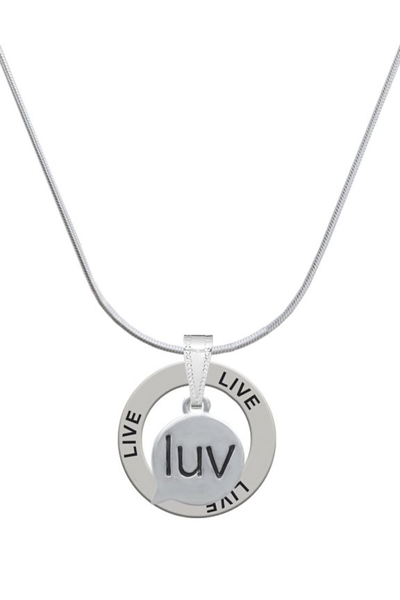 Silvertone Text Chat - luv - Love - Live Ring Charm Necklace, 18"