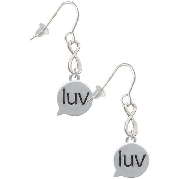 Delight Jewelry Silvertone Text Chat - luv - Love - Silver tone Infinity French Earrings