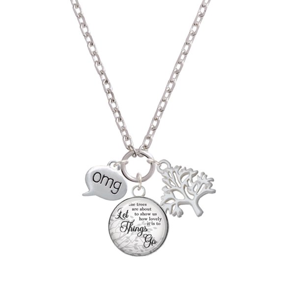 Delight Jewelry Silvertone Text Chat - omg - Oh My God - Let Things Go Fall Zoey Charm Necklace, 28"