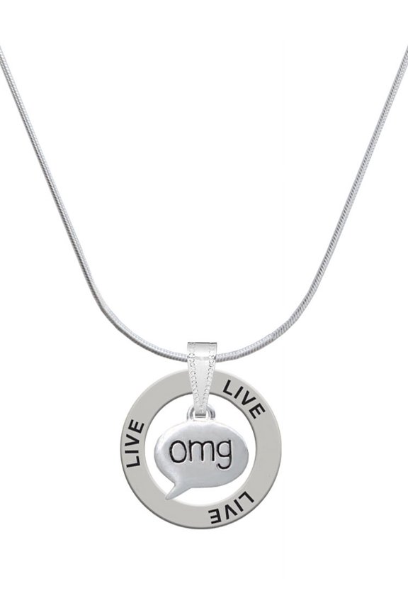 Silvertone Text Chat - omg - Oh My God - Live Ring Charm Necklace, 18"