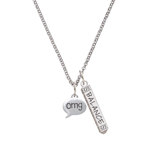 Delight Jewelry Silvertone Text Chat - omg - Oh My God - Silvertone Balance Bar Charm Necklace, 23"