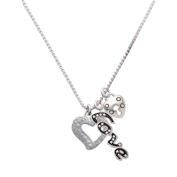 Delight Jewelry Silvertone Textured Open Heart - Love and Lock Charm Necklace, 18"+1"