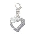 thumbnail image 1 of Delight Jewelry Silvertone Textured Open Heart - Silvertone Clip on Charm with Clear Crystal Drop, 1 of 4