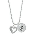 thumbnail image 1 of Delight Jewelry Silvertone Textured Open Heart Silvertone Script Initial Disc - P - Charm Necklace, 20"+3", 1 of 4