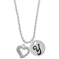 thumbnail image 1 of Delight Jewelry Silvertone Textured Open Heart Silvertone Script Initial Disc - Y - Charm Necklace, 20"+3", 1 of 4