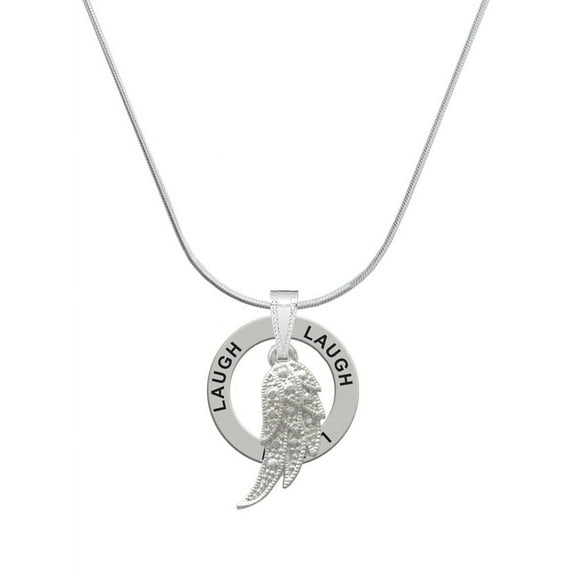 Delight Jewelry Silvertone Textured Wing Laugh Ring Charm Necklace, 18"