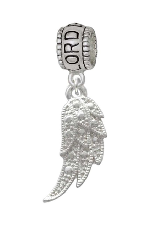 Silvertone Textured Wing Lord Guide Me Charm Bead