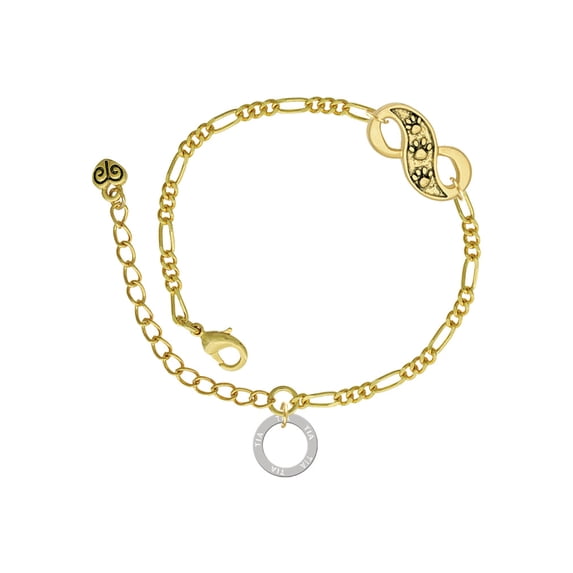 Delight Jewelry Silvertone Tia Eternity Ring Gold-tone Paw Infinity Link Chain Bracelet, 6"+2" Extender