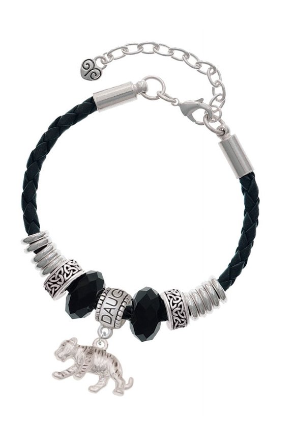 Silvertone Tiger Cub Daughter Celtic Knot Leather Bead Bracelet, 7"+2" Extender