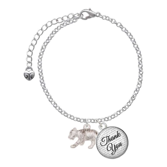 Delight Jewelry Silvertone Tiger Cub - Domed Thank You Charm Bracelet, 6"+2"