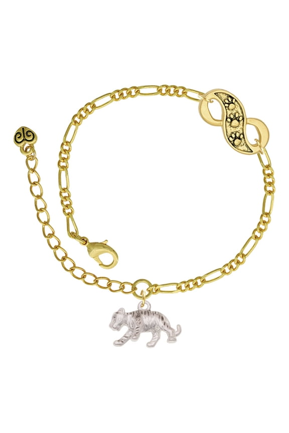 Silvertone Tiger Cub Gold-tone Paw Infinity Link Chain Bracelet, 6"+2" Extender