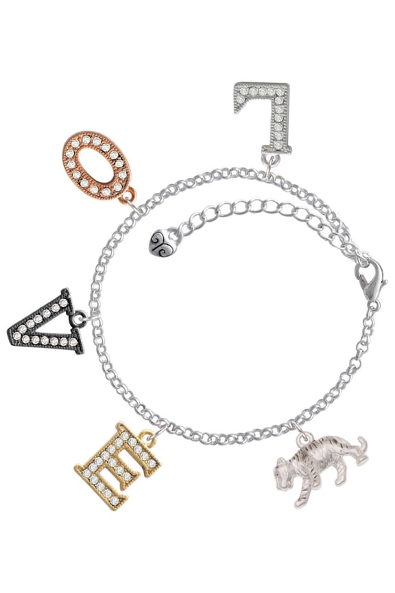 Silvertone Tiger Cub Multi-Colored Crystal Love Charm Bracelet