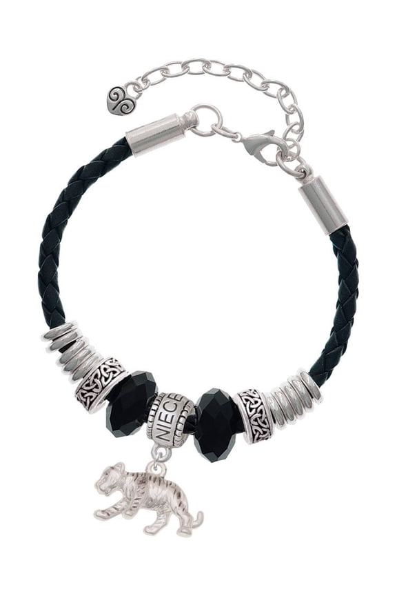 Silvertone Tiger Cub Niece Celtic Knot Leather Bead Bracelet, 7"+2" Extender
