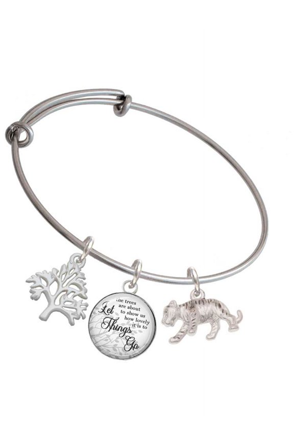 Silvertone Tiger Cub Silvertone Let Things Go Tree Charm Bangle Bracelet