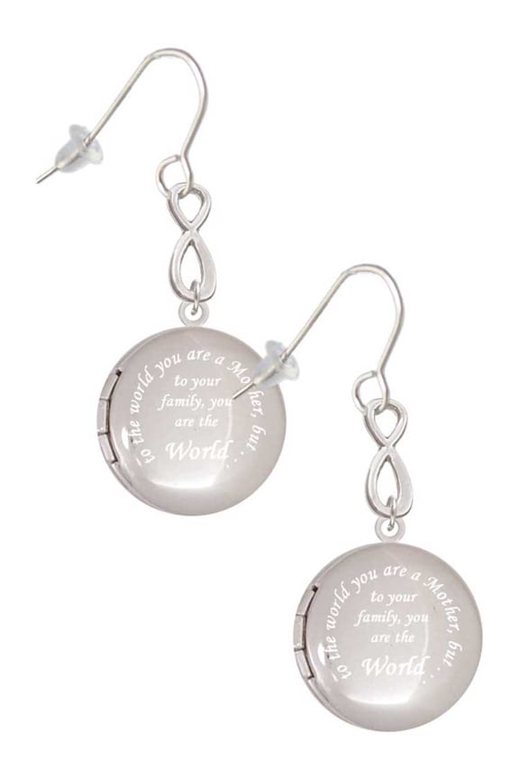 Silvertone To the World You are a Mother Round Locket Silver tone Infinity French Earrings