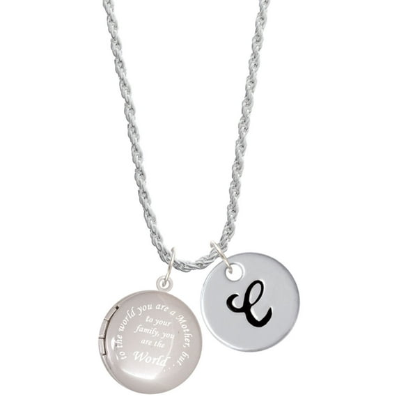 Delight Jewelry Silvertone To the World You are a Mother Round Locket Silvertone Script Initial Disc - C - Charm Necklace, 20"+3"