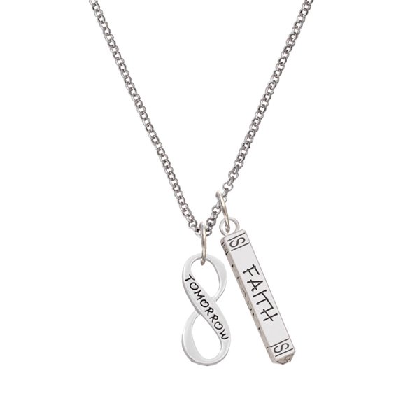 Delight Jewelry Silvertone Today Tomorrow Infinity Sign Silvertone Believe Faith Prayer Hope Bar Charm Necklace, 23"