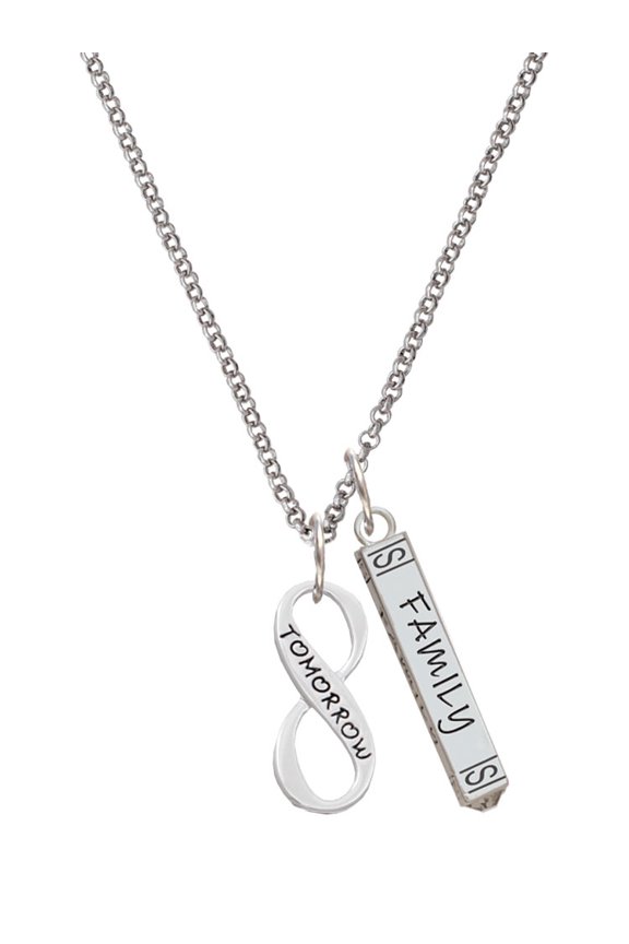 Silvertone Today Tomorrow Infinity Sign Silvertone Family Bar Charm Necklace, 23"