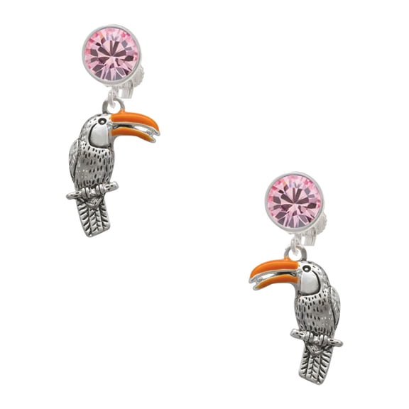 Delight Jewelry Silvertone Toucan Pink Crystal Clip on Earrings