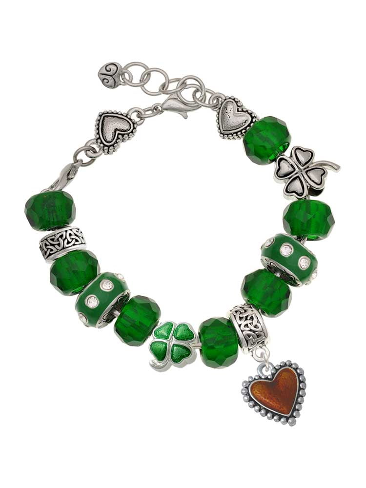 Delight Jewelry Silvertone Translucent Brown Heart with Beaded Border