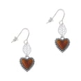 thumbnail image 1 of Delight Jewelry Silvertone Translucent Brown Heart with Beaded Border Silvertone Leaf French Earrings, 1 of 5