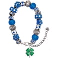thumbnail image 1 of Delight Jewelry Silvertone Translucent Green Lucky Four Leaf Clover Blue Paw Print Bead Bracelet, 7"+2", 1 of 4