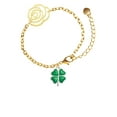 thumbnail image 1 of Delight Jewelry Silvertone Translucent Green Lucky Four Leaf Clover Gold-tone Flower Link Chain Bracelet, 6.75"+2" Extender, 1 of 4