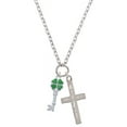 thumbnail image 1 of Delight Jewelry Silvertone Translucent Green Lucky Four Leaf Clover Key I Have Plans for You Engraved Cross Zoey Necklace, 28", 1 of 4