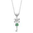 thumbnail image 1 of Delight Jewelry Silvertone Translucent Green Lucky Four Leaf Clover Key Silver tone Bow Heart Necklace, 1 of 4