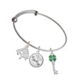 thumbnail image 1 of Delight Jewelry Silvertone Translucent Green Lucky Four Leaf Clover Key Silvertone Let Things Go Tree Charm Bangle Bracelet, 1 of 4