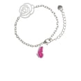 thumbnail image 1 of Delight Jewelry Silvertone Translucent Hot Pink Flying Butterfly Silver-tone Flower Link Chain Bracelet, 6.75"+2" Extender, 1 of 4