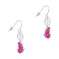 thumbnail image 1 of Delight Jewelry Silvertone Translucent Hot Pink Flying Butterfly Silvertone Leaf French Earrings, 1 of 5