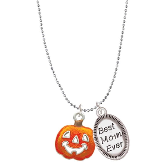 Delight Jewelry Silvertone Translucent Orange Jack O'Lantern Best Mom Ever Charm Necklace
