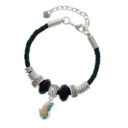 Delight Jewelry Silvertone Translucent Pastel Flying Butterfly Daughter Celtic Knot Leather Bead Bracelet, 7"+2" Extender
