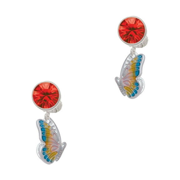 Delight Jewelry Silvertone Translucent Pastel Flying Butterfly Red Crystal Clip on Earrings