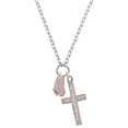 thumbnail image 1 of Delight Jewelry Silvertone Translucent Pink Flying Butterfly Everlasting Love Engraved Cross Zoey Necklace, 28", 1 of 4