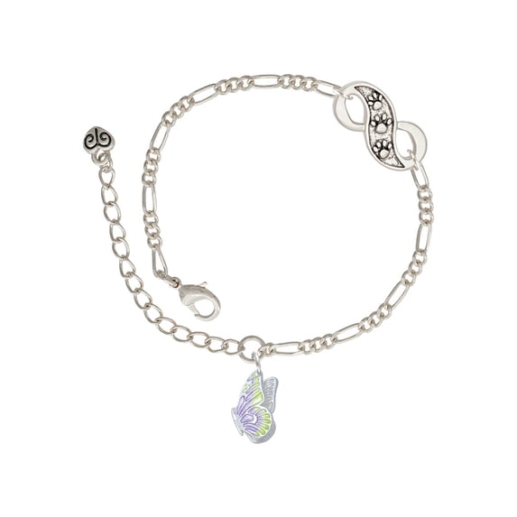 Delight Jewelry Silvertone Translucent Purple & Lime Green Flying Butterfly Silver-tone Paw Infinity Link Chain Bracelet, 6"+2" Extender