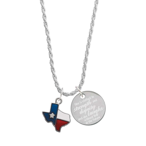 Delight Jewelry Silvertone Translucent Texas - Lone Star She is Clothed in Stength and Dignity Charm Necklace, 20"+3"
