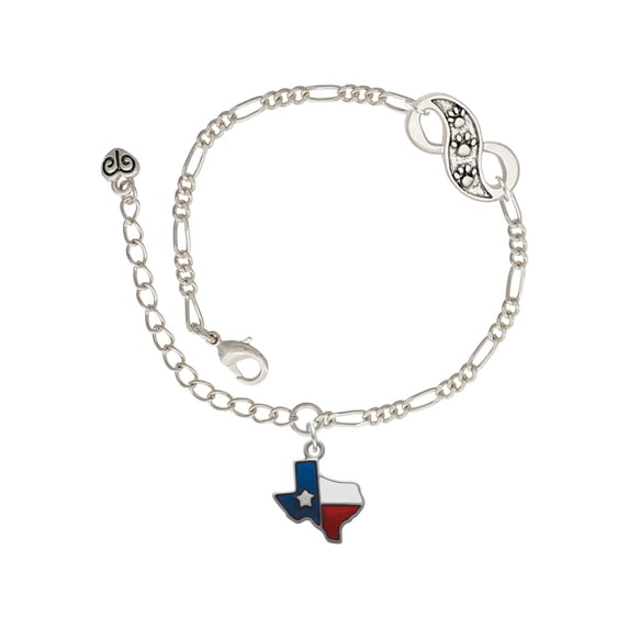 Delight Jewelry Silvertone Translucent Texas - Lone Star Silver-tone Paw Infinity Link Chain Bracelet, 6"+2" Extender