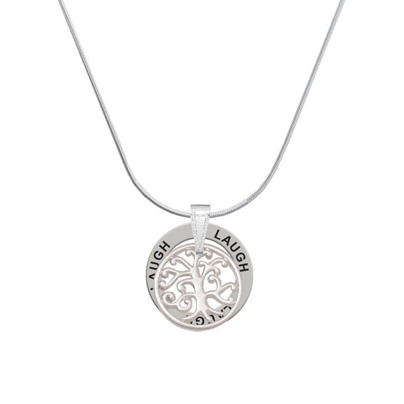 Delight Jewelry Silvertone Tree of Life Cutout Laugh Ring Charm Necklace, 18"