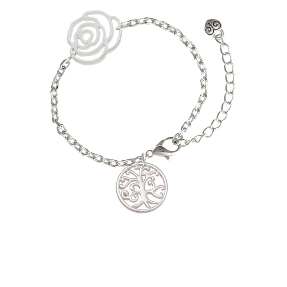 Delight Jewelry Silvertone Tree of Life Cutout Silver-tone Flower Link Chain Bracelet, 6.75"+2" Extender