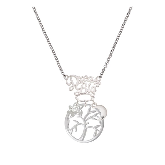 Delight Jewelry Silvertone Tree of Life in Circle Silvertone Dream Big Pendant Necklace, 25"