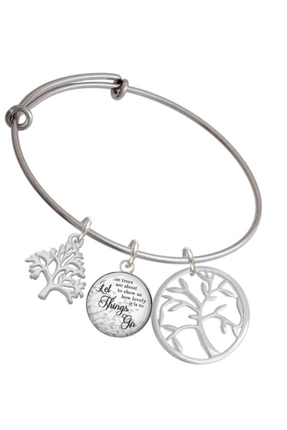 Silvertone Tree of Life in Circle Silvertone Let Things Go Tree Charm Bangle Bracelet