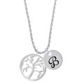 thumbnail image 1 of Delight Jewelry Silvertone Tree of Life in Circle Silvertone Script Initial Disc - B - Charm Necklace, 20"+3", 1 of 4