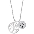 thumbnail image 1 of Delight Jewelry Silvertone Tree of Life in Circle Silvertone Script Initial Disc - P - Charm Necklace, 20"+3", 1 of 4