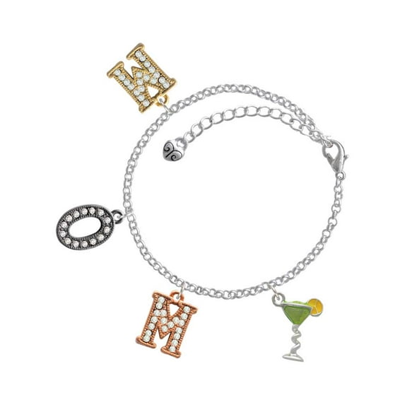 Delight Jewelry Silvertone Tropical Drink - Lime Green Multi-Colored Crystal Mom Charm Bracelet